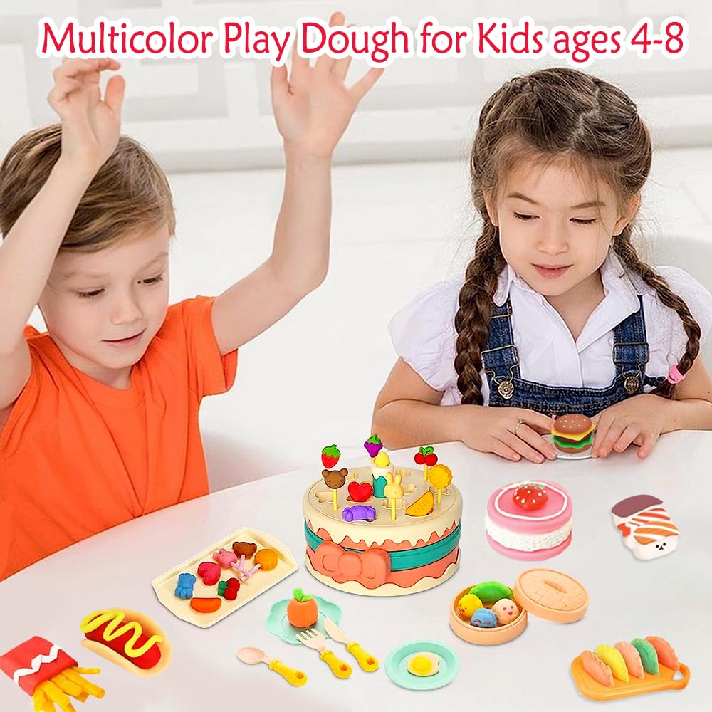 Playdough Sets Play Dough Tools Kit, 30Pcs Kitchen Creations Birthday Cake  Playset and Hamburger Maker Machine Playdough Kit for Toddlers 